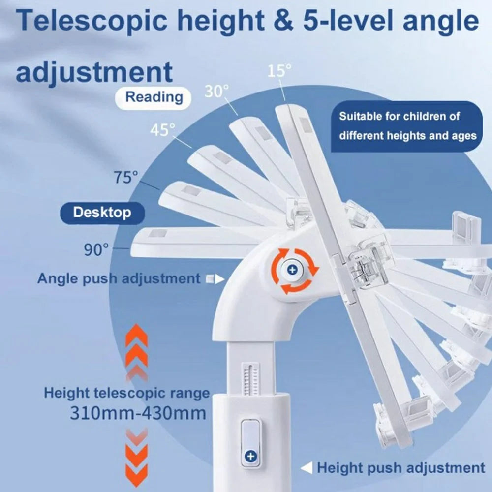 Children Reading Book Stand Multifunctional Telescopic Adjustable Angle Desktop Floor ABS Reading Rack - White - 2