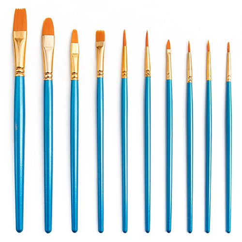 20101510 10Pcs/Set Wood Handle Paint Brushes Acrylic Oil Watercolor Painting Artist Nylon Hair Brushes Kit - Blue - 1