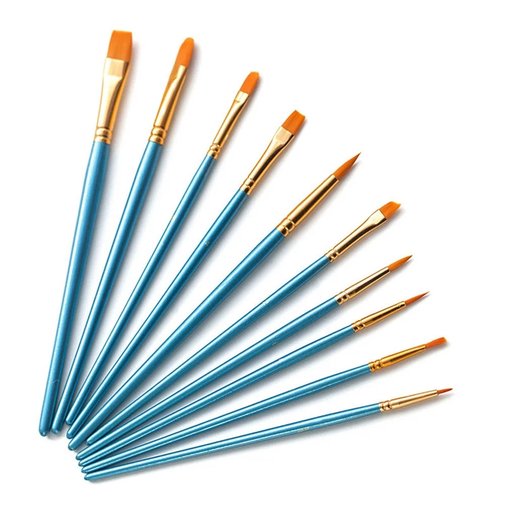 20101510 10Pcs/Set Wood Handle Paint Brushes Acrylic Oil Watercolor Painting Artist Nylon Hair Brushes Kit - Blue - 2