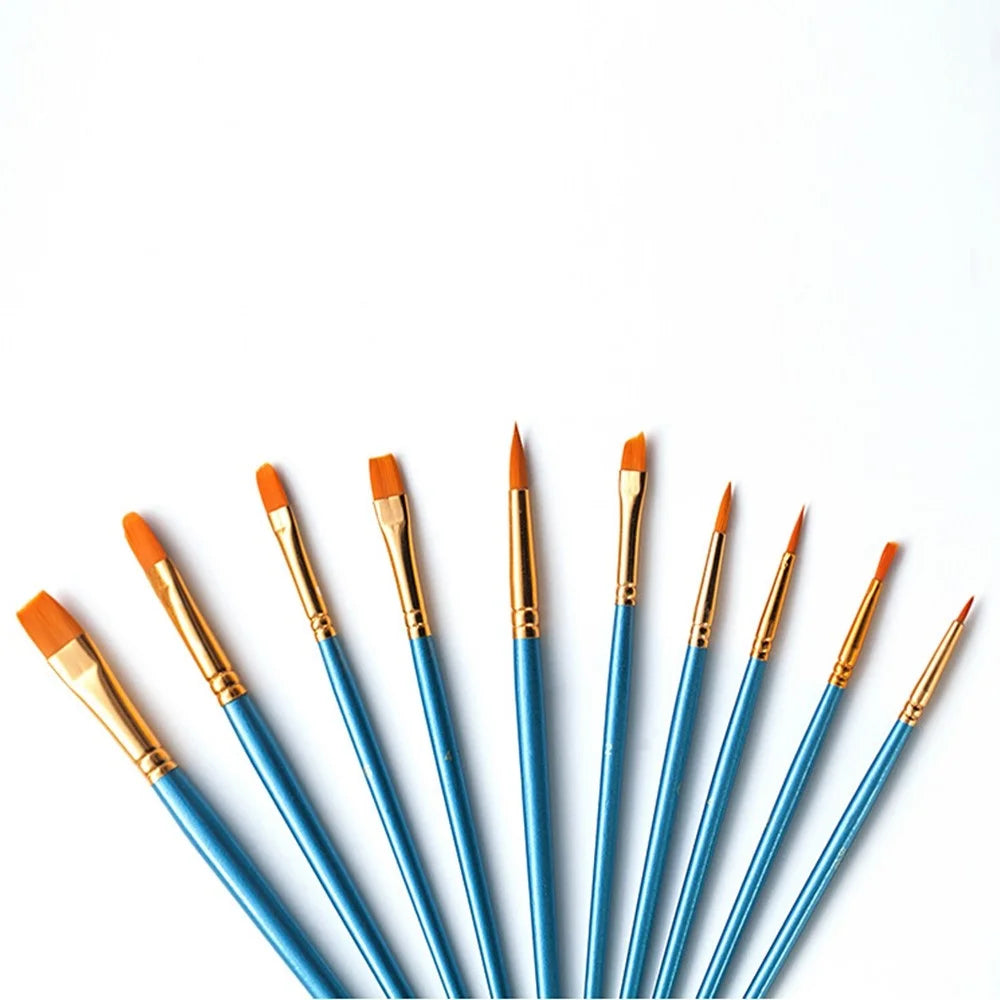 20101510 10Pcs/Set Wood Handle Paint Brushes Acrylic Oil Watercolor Painting Artist Nylon Hair Brushes Kit - Blue - 4