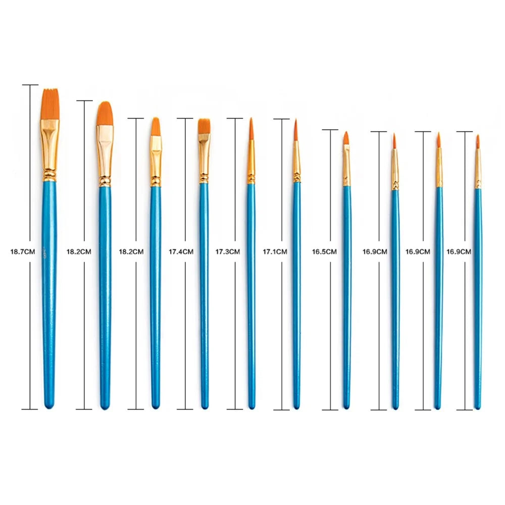 20101510 10Pcs/Set Wood Handle Paint Brushes Acrylic Oil Watercolor Painting Artist Nylon Hair Brushes Kit - Blue - 6