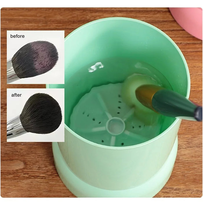 Electric Makeup Brush Cleaner Automatic Cosmetics Brushes Sponges Washing Machine, USB Cable Powered - Green - 4