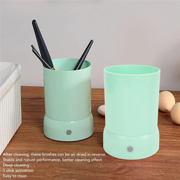 Electric Makeup Brush Cleaner Automatic Cosmetics Brushes Sponges Washing Machine, USB Cable Powered - Green - 5