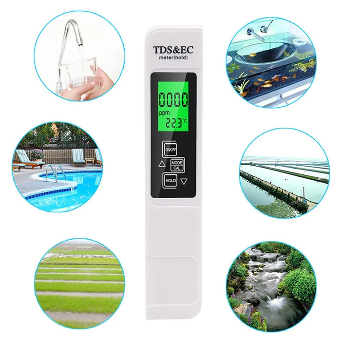3-in-1 Water Quality Detector Digital LCD TDS EC Meter Pen Temperature Tester with Backlit - White - 2