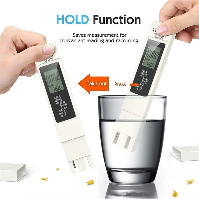 3-in-1 Water Quality Detector Digital LCD TDS EC Meter Pen Temperature Tester with Backlit - White - 7