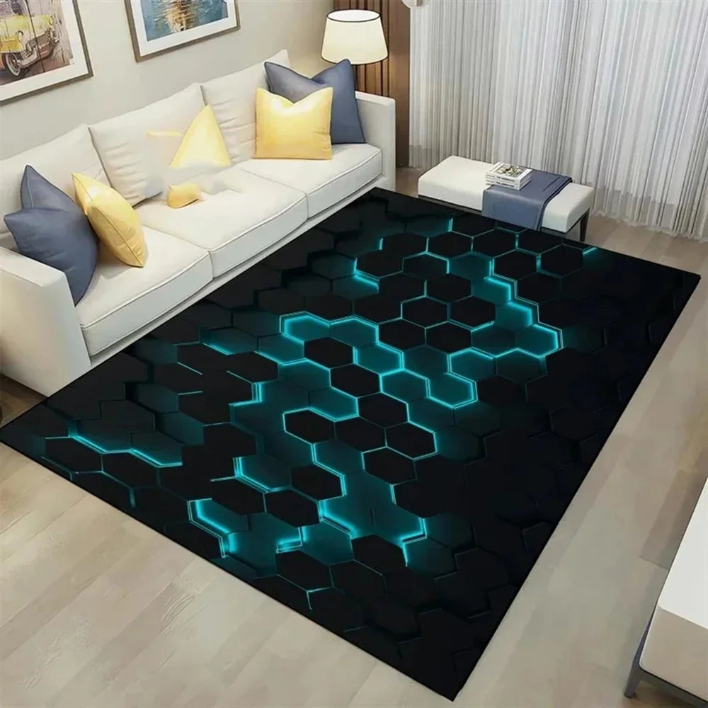 120x160cm Living Room Bedside Rug Geometry Pattern Velvet Non-Slip Floor Mat - voe+2 - 4