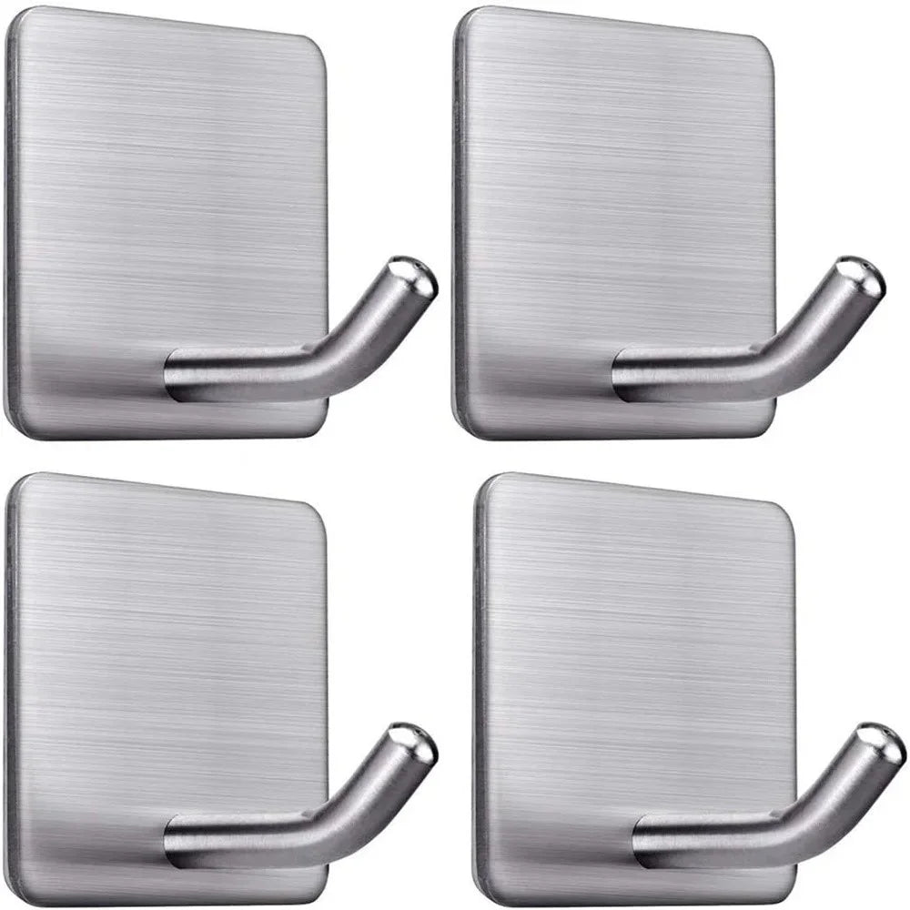 4Pcs Punch-Free Wall Mount Hook 304 Stainless Steel Kitchen Bathroom Home Hanging Hook - Silver - 1