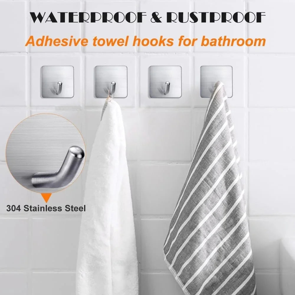 4Pcs Punch-Free Wall Mount Hook 304 Stainless Steel Kitchen Bathroom Home Hanging Hook - Silver - 2