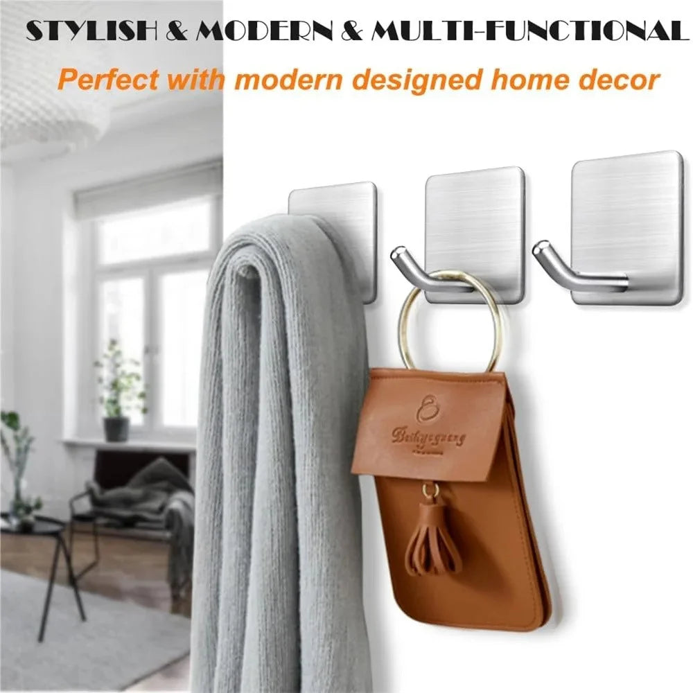 4Pcs Punch-Free Wall Mount Hook 304 Stainless Steel Kitchen Bathroom Home Hanging Hook - Silver - 3