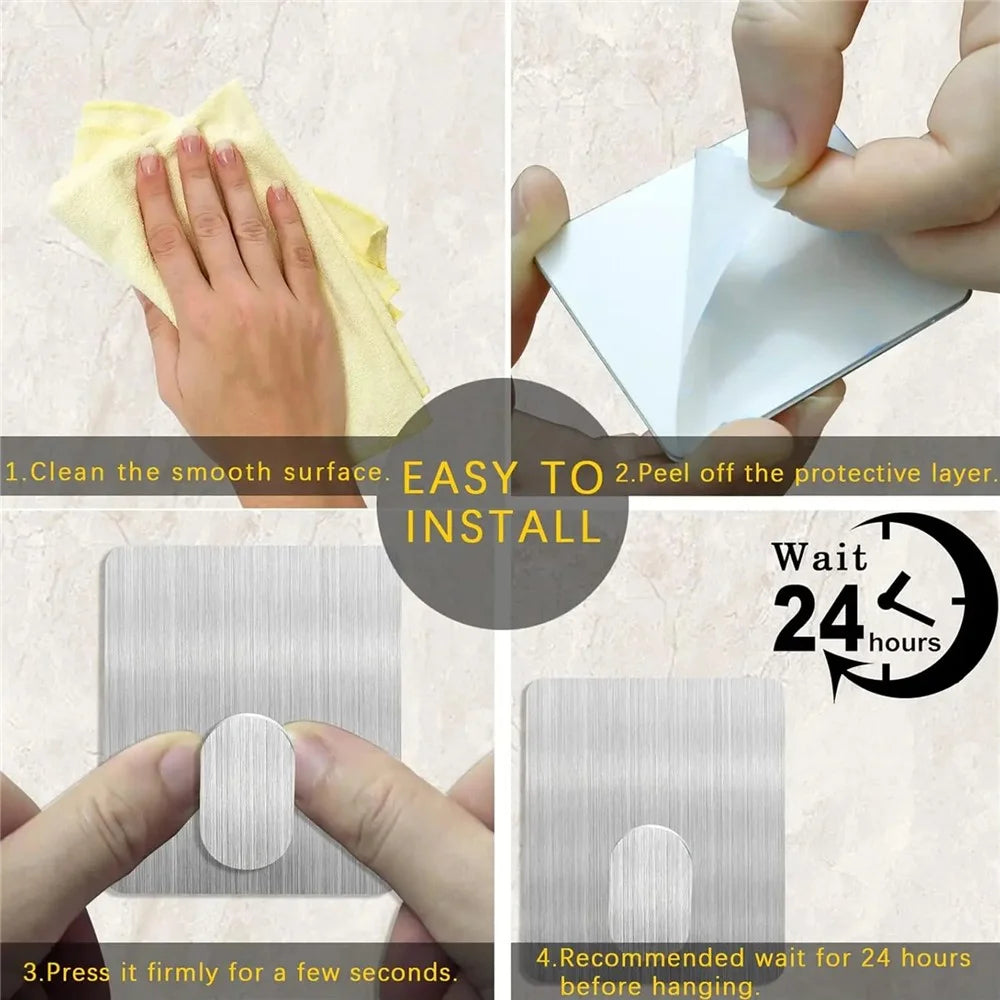 4Pcs Punch-Free Wall Mount Hook 304 Stainless Steel Kitchen Bathroom Home Hanging Hook - Silver - 4