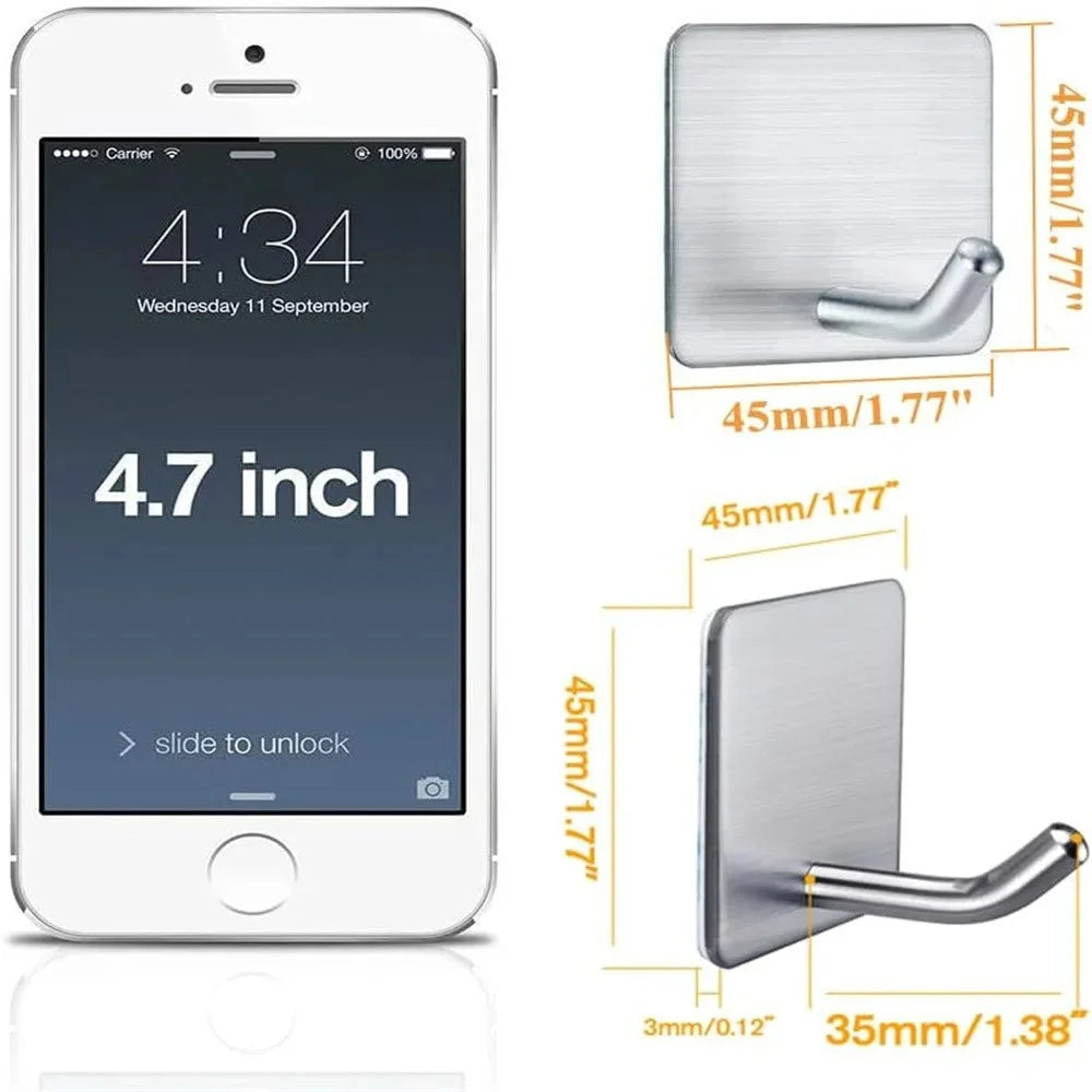 4Pcs Punch-Free Wall Mount Hook 304 Stainless Steel Kitchen Bathroom Home Hanging Hook - Silver - 6