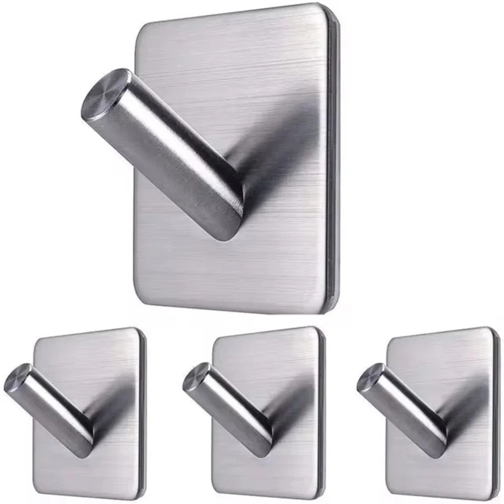 4Pcs Punch-Free Wall Mount Hook 304 Stainless Steel Kitchen Bathroom Home Hat Clothes Hanging Hook - Silver - 1