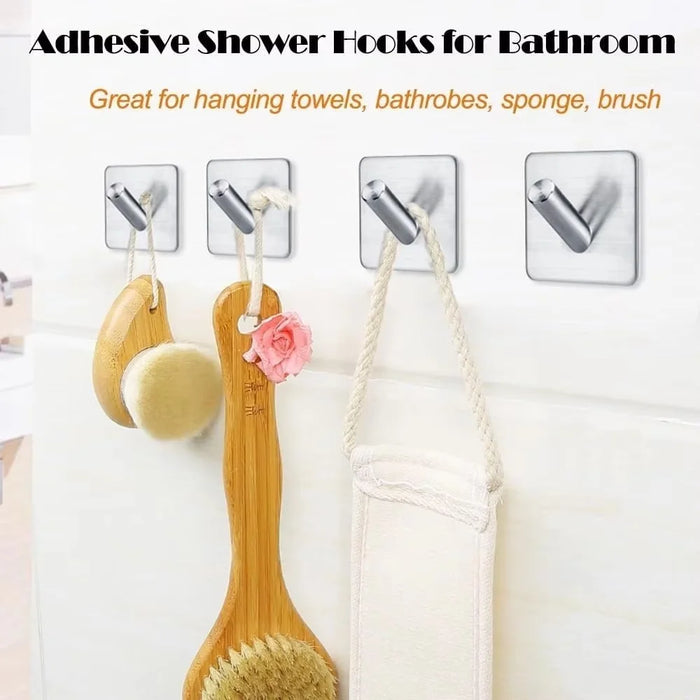 4Pcs Punch-Free Wall Mount Hook 304 Stainless Steel Kitchen Bathroom Home Hat Clothes Hanging Hook - Silver - 2