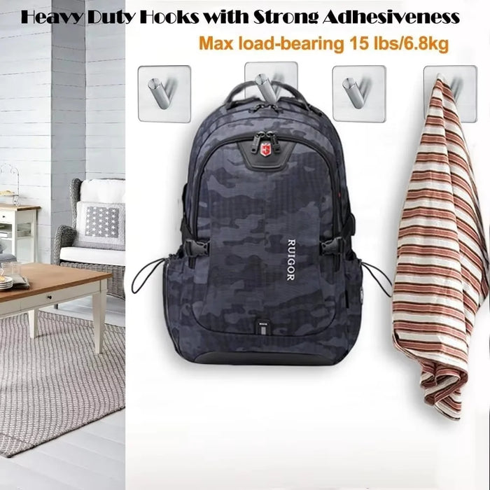4Pcs Punch-Free Wall Mount Hook 304 Stainless Steel Kitchen Bathroom Home Hat Clothes Hanging Hook - Silver - 3
