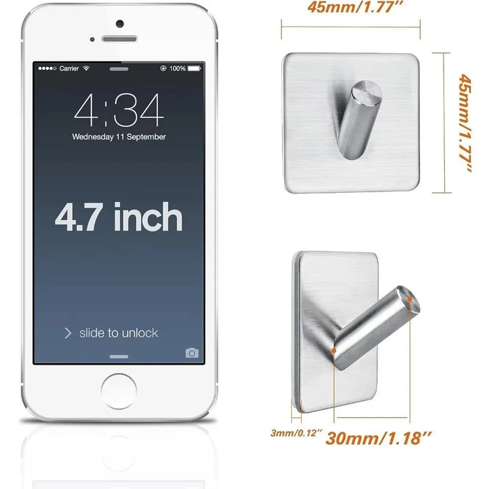 4Pcs Punch-Free Wall Mount Hook 304 Stainless Steel Kitchen Bathroom Home Hat Clothes Hanging Hook - Silver - 6