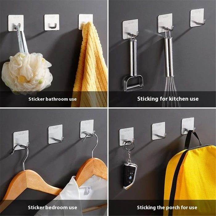 4Pcs Wall Mount Hook 304 Stainless Steel Hanging Hooks for Kitchen Bathroom Bedroom - Silver - 3