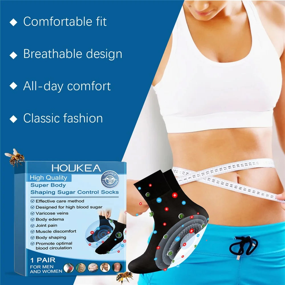 HOUKEA HK-B07-0062-01 Body Shaping Sugar Control Socks Breathable Health Care Socks for Men Women - 2