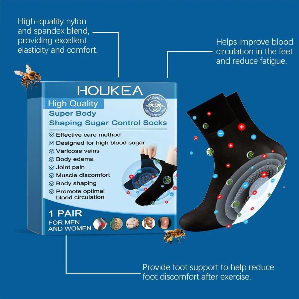HOUKEA HK-B07-0062-01 Body Shaping Sugar Control Socks Breathable Health Care Socks for Men Women - 5