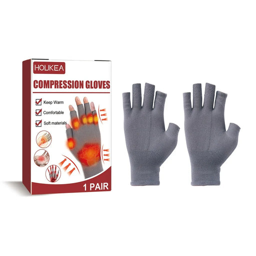 HOUKEA HKA06-A025-1-WH1 1 Pair Stiffness Swelling Relief Gloves Nylon Half Finger Warm Hand Care Gloves - 1