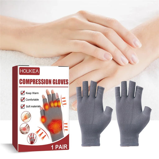 HOUKEA HKA06-A025-1-WH1 1 Pair Stiffness Swelling Relief Gloves Nylon Half Finger Warm Hand Care Gloves - 2