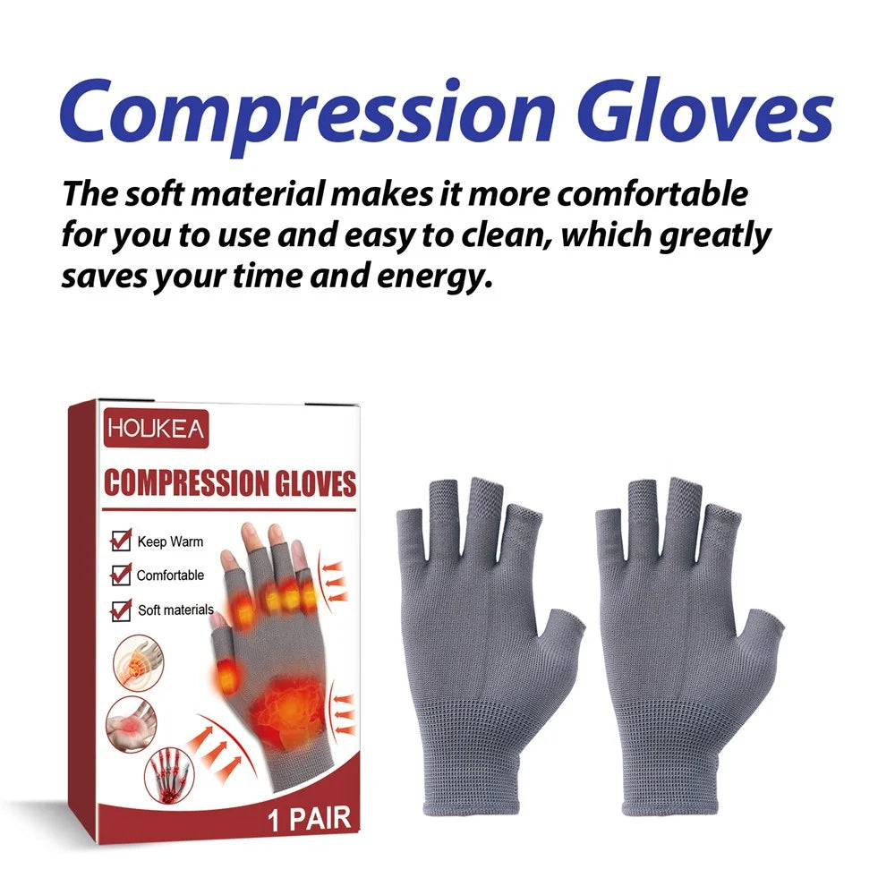 HOUKEA HKA06-A025-1-WH1 1 Pair Stiffness Swelling Relief Gloves Nylon Half Finger Warm Hand Care Gloves - 3