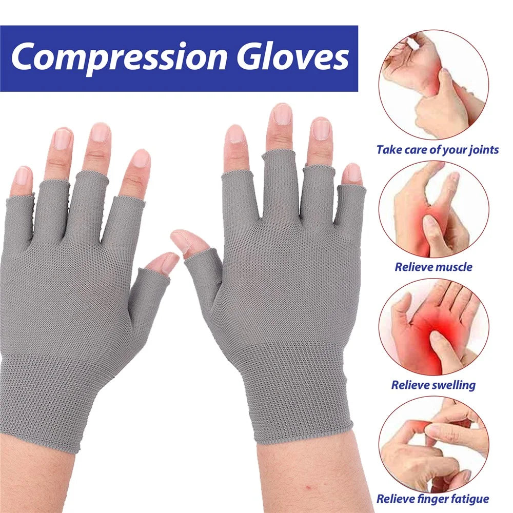 HOUKEA HKA06-A025-1-WH1 1 Pair Stiffness Swelling Relief Gloves Nylon Half Finger Warm Hand Care Gloves - 4