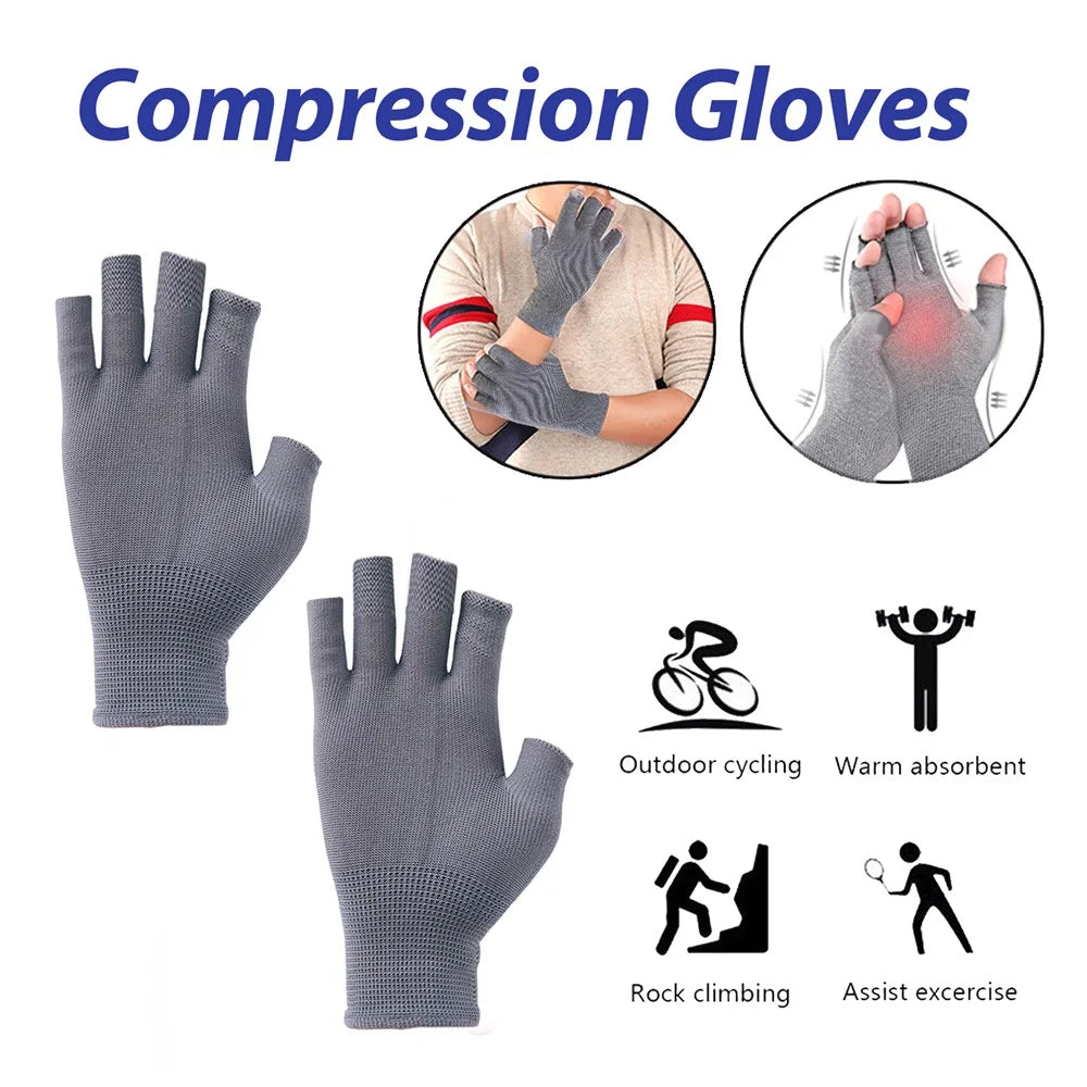 HOUKEA HKA06-A025-1-WH1 1 Pair Stiffness Swelling Relief Gloves Nylon Half Finger Warm Hand Care Gloves - 5