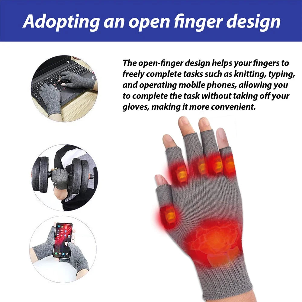 HOUKEA HKA06-A025-1-WH1 1 Pair Stiffness Swelling Relief Gloves Nylon Half Finger Warm Hand Care Gloves - 7