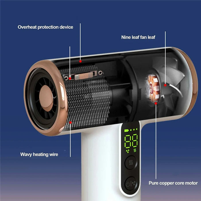 CFJ-4 200W USB Rechargeable Wireless Hair Dryer Cold  /  Hot Air 30000 RPM High Wind Power Hair Dryer - 3
