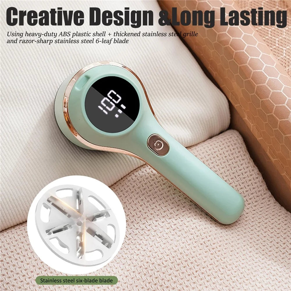 Type-C 400mAh Rechargeable Digital Display Hair Ball Trimmer Shaver Hair Remover - Green - 2