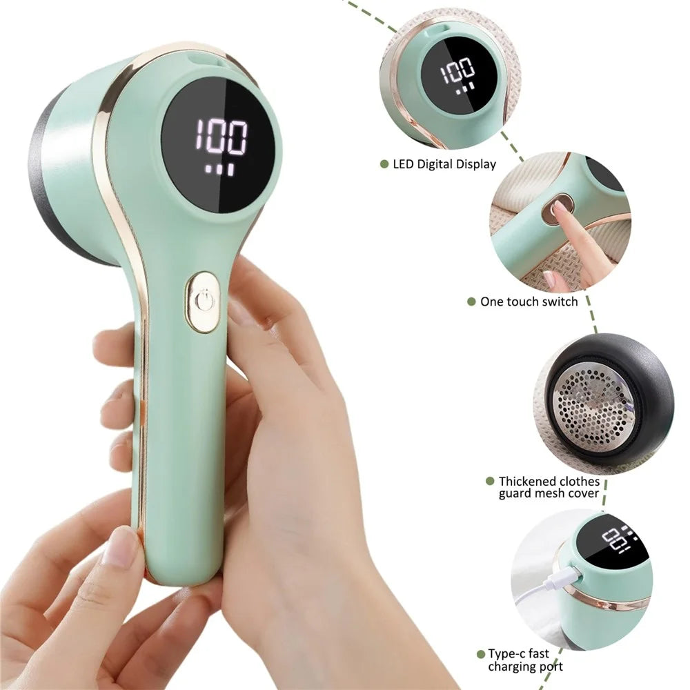 Type-C 400mAh Rechargeable Digital Display Hair Ball Trimmer Shaver Hair Remover - Green - 4