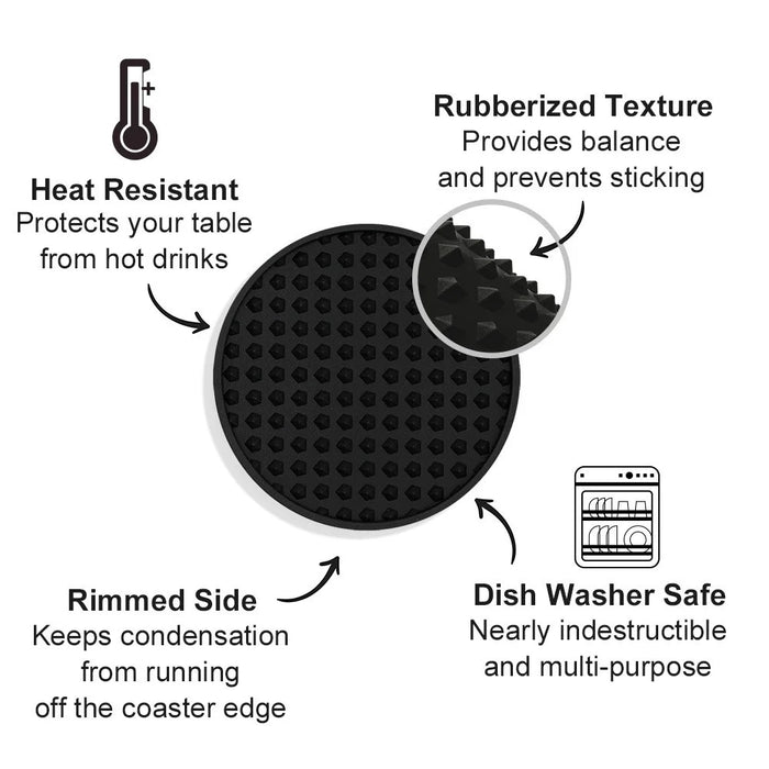 6Pcs / Set Round Insulation Silicone Mat Non-Slip Heat-Resistant Coasters with Iron Bracket - Black - 3