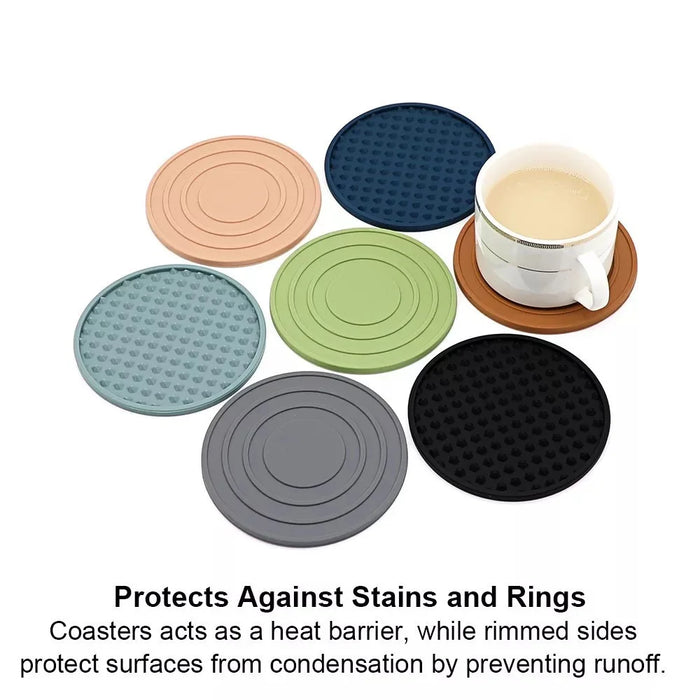 6Pcs / Set Round Insulation Silicone Mat Non-Slip Heat-Resistant Coasters with Iron Bracket - Black - 6