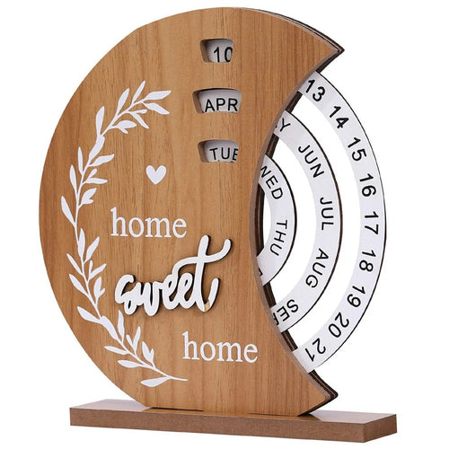 Wooden Creative Calendar Perpetual Calendar Home Office Ornament Manual Rotating Desk Calendar - Moon - 1