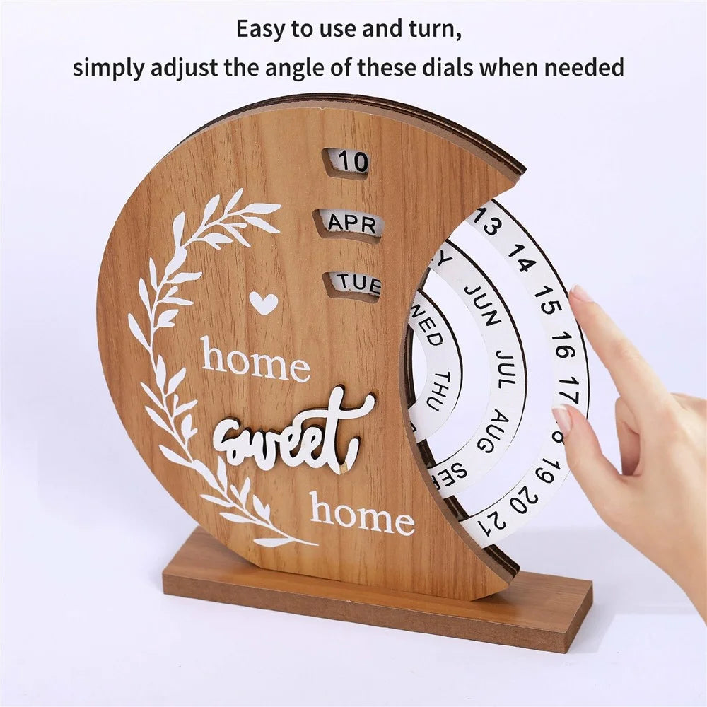 Wooden Creative Calendar Perpetual Calendar Home Office Ornament Manual Rotating Desk Calendar - Moon - 3