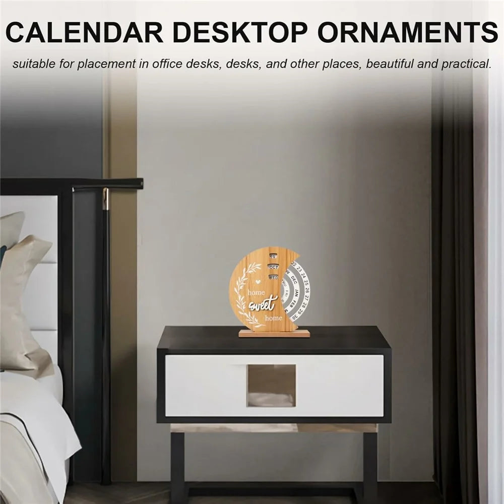 Wooden Creative Calendar Perpetual Calendar Home Office Ornament Manual Rotating Desk Calendar - Moon - 4