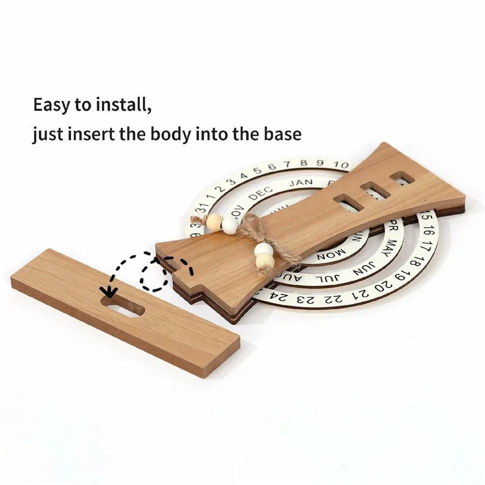Wooden Creative Calendar Perpetual Calendar Home Office Ornament Manual Rotating Desk Calendar - Moon - 5