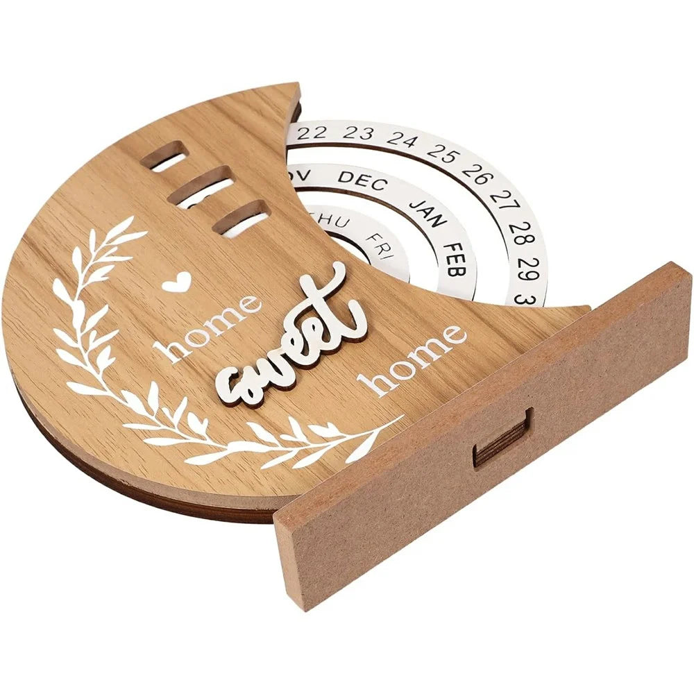 Wooden Creative Calendar Perpetual Calendar Home Office Ornament Manual Rotating Desk Calendar - Moon - 7