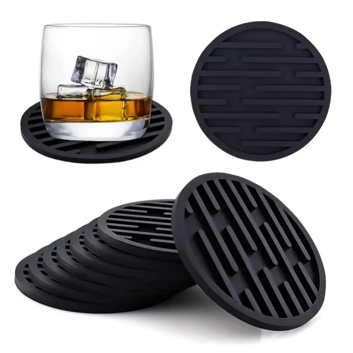 6Pcs Silicone Coasters Set with Holder Non-Slip Tabletop Protection for Kinds Cups, Hot or Cold - Black - 3