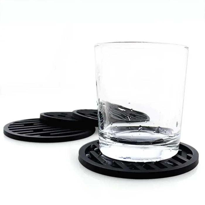 6Pcs Silicone Coasters Set with Holder Non-Slip Tabletop Protection for Kinds Cups, Hot or Cold - Black - 5