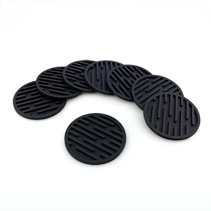 6Pcs Silicone Coasters Set with Holder Non-Slip Tabletop Protection for Kinds Cups, Hot or Cold - Black - 6
