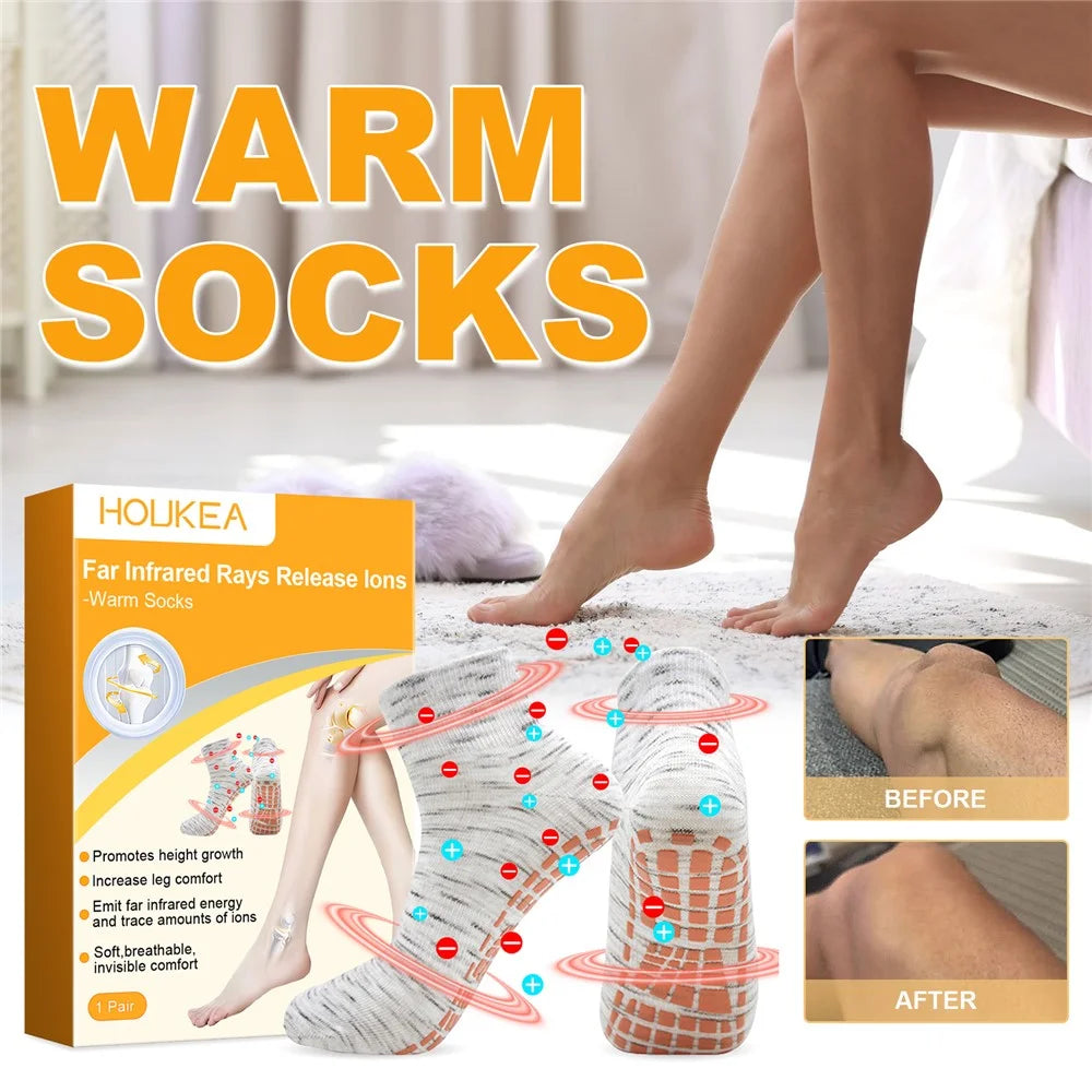 HOUKEA HKA06-A013-1-YE1 1 Pair Warming Socks Leg Soreness Relieve Breathable Non-Slip Foot Care Massage Socks - 2