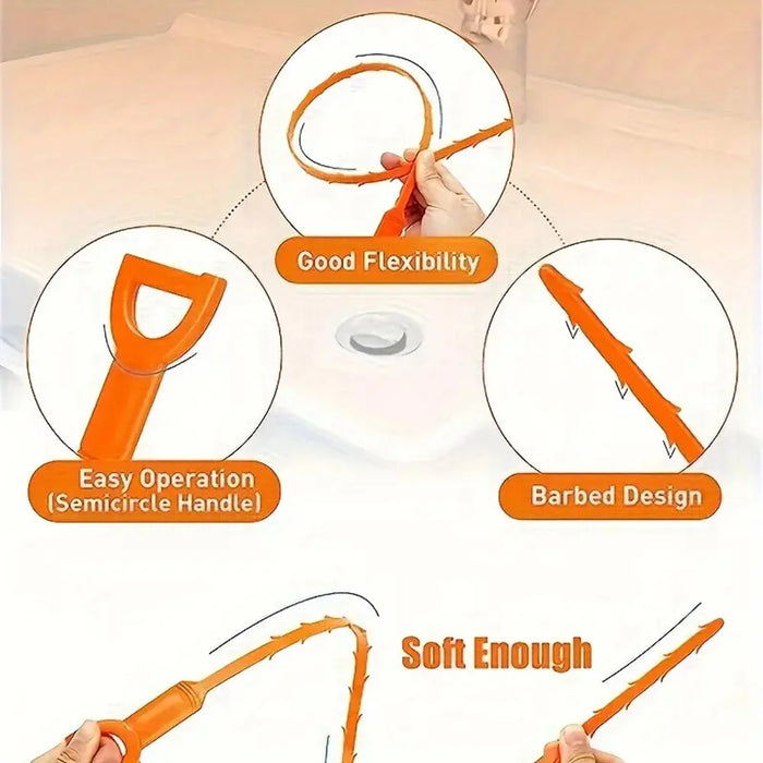 5Pcs 51cm PP Sewer Dredging Hook Sink Pipe Washbasin Bathroom Drain Dredging Tool - Orange - 6