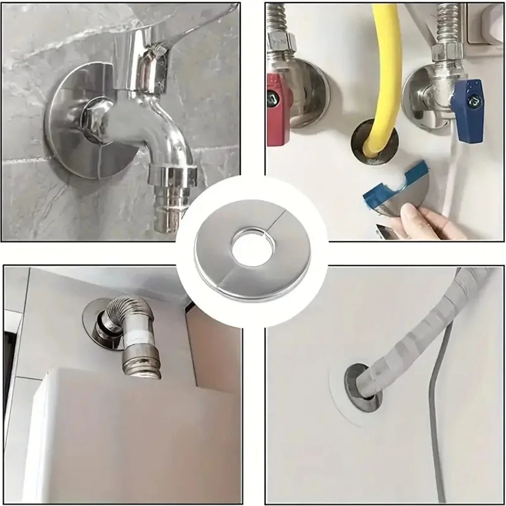 5Pcs Stainless Steel Round Wall Hole Flange Decor Cover Self-Adhesive Faucet Decorative Cover Plate - Inner Diameter 28mm - 6