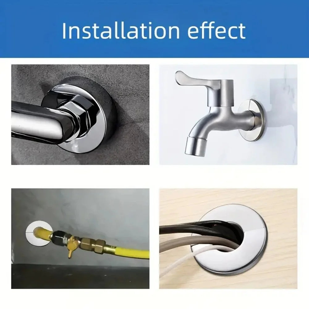 5Pcs Stainless Steel Round Wall Hole Flange Decor Cover Self-Adhesive Faucet Decorative Cover Plate - Inner Diameter 28mm - 7