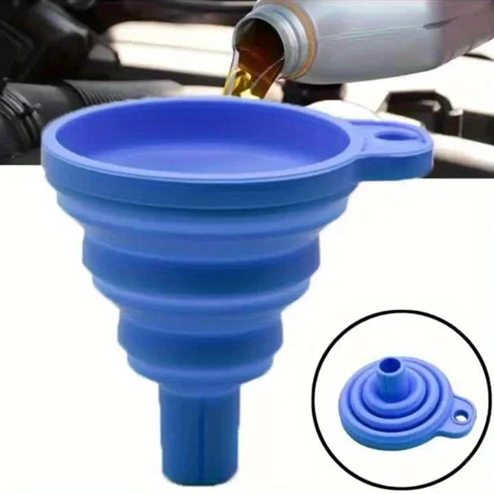 Silicone Wine Oil Honey Funnel Foldable Kitchen Liquid Pouring Funnel Tool, 11x10.5cm (No FDA, BPA-Free) - Blue - 2