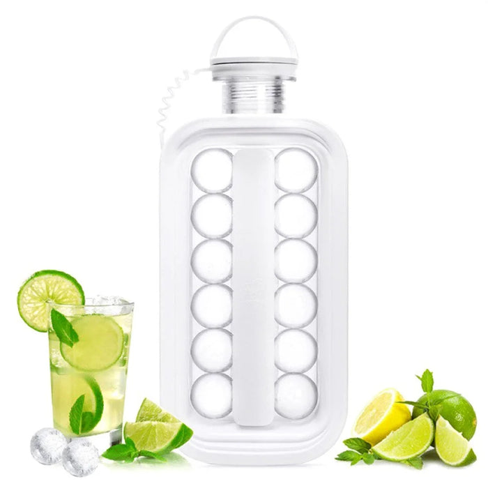 2 in 1 Portable Foldable Ice Ball Maker Kettle With 17 Grids Flat Body Lid Cooling Ice Cube Tray for Whiskey Cocktail - White - 1