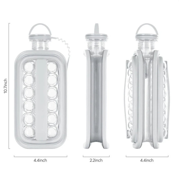 2 in 1 Portable Foldable Ice Ball Maker Kettle With 17 Grids Flat Body Lid Cooling Ice Cube Tray for Whiskey Cocktail - White - 5