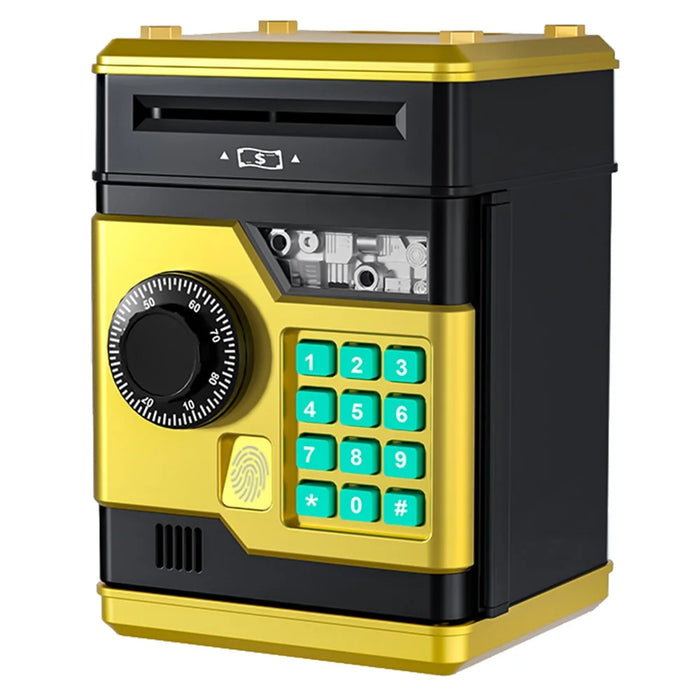 Fingerprint Password Safe Piggy Bank ATM-Style Electronic Coin and Cash Savings Children Plastic Saving Money Box - Gold - 1