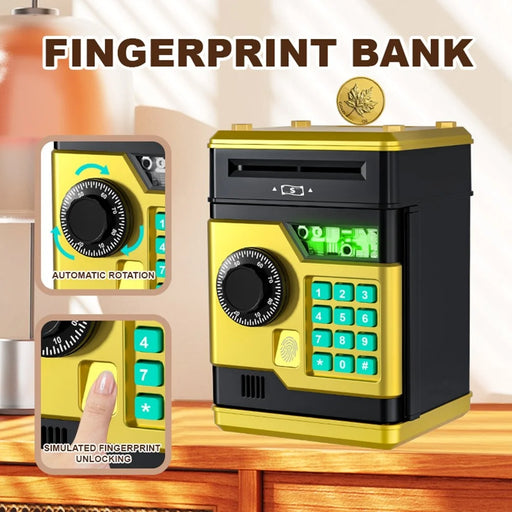 Fingerprint Password Safe Piggy Bank ATM-Style Electronic Coin and Cash Savings Children Plastic Saving Money Box - Gold - 2